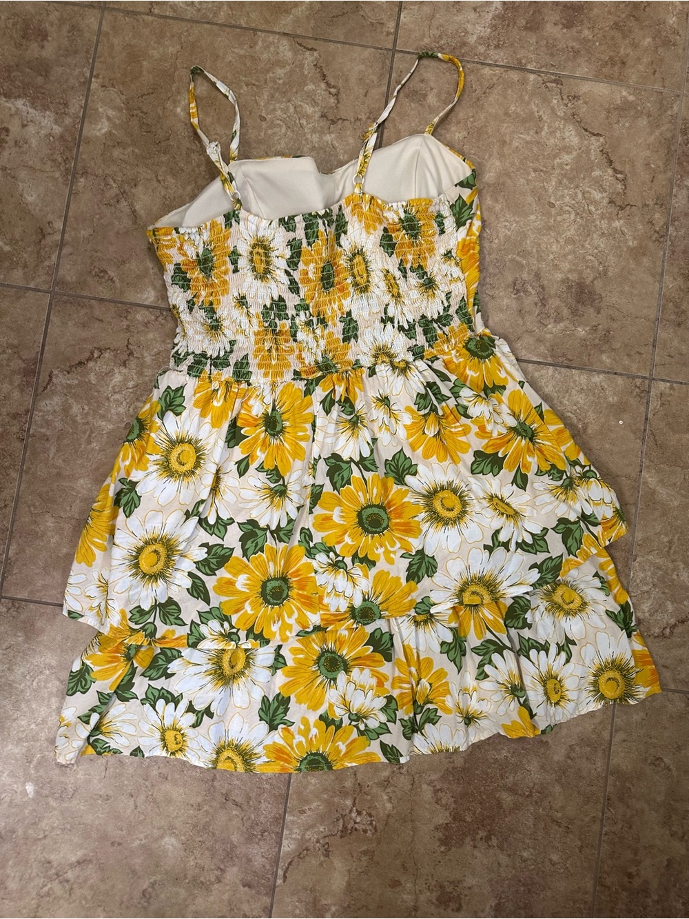 Girls Yellow Sunflower Smocked Sundress - White & Yellow